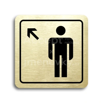 Piktogram "WC muži vlevo nahoru" - zlatá tabulka - černý tisk