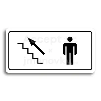 Piktogram "WC MUŽI VLEVO NAHORU" - bílá tabulka - černý tisk