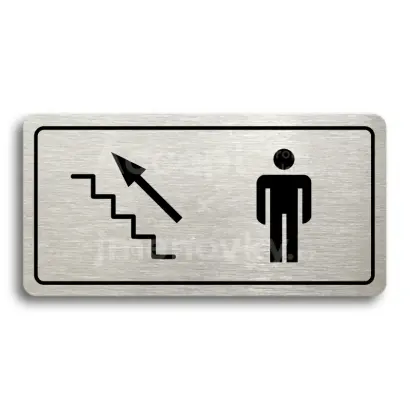 Piktogram "WC MUŽI VLEVO NAHORU" - stříbrná tabulka - černý tisk