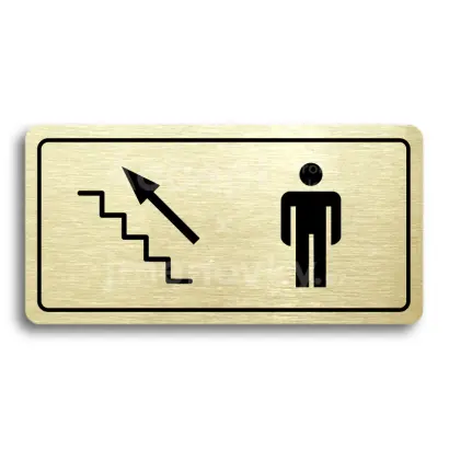 Piktogram "WC MUŽI VLEVO NAHORU" - zlatá tabulka - černý tisk