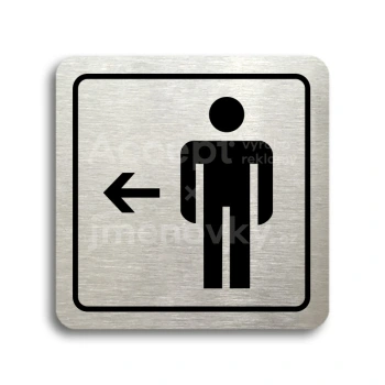 Piktogram "WC muži vlevo" - stříbrná tabulka - černý tisk