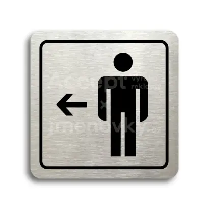 Piktogram "WC muži vlevo" - stříbrná tabulka - černý tisk