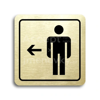 Piktogram "WC muži vlevo" - zlatá tabulka - černý tisk
