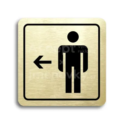 Piktogram "WC muži vlevo" - zlatá tabulka - černý tisk