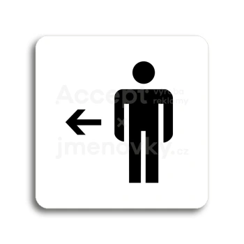 Piktogram "WC muži vlevo" - bílá tabulka - černý tisk bez rámečku
