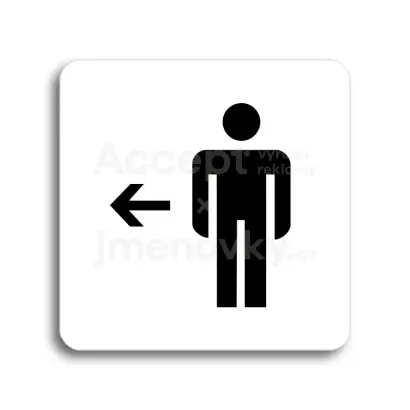 Piktogram "WC muži vlevo" - bílá tabulka - černý tisk bez rámečku