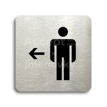 Piktogram "WC muži vlevo" - stříbrná tabulka - černý tisk bez rámečku