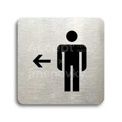Piktogram "WC muži vlevo" - stříbrná tabulka - černý tisk bez rámečku
