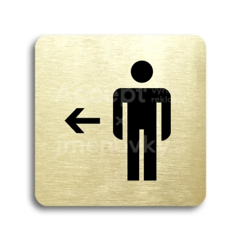 Piktogram "WC muži vlevo" - zlatá tabulka - černý tisk bez rámečku