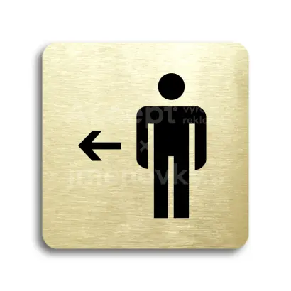 Piktogram "WC muži vlevo" - zlatá tabulka - černý tisk bez rámečku