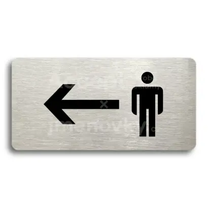Piktogram "WC MUŽI VLEVO" - stříbrná tabulka - černý tisk bez rámečku