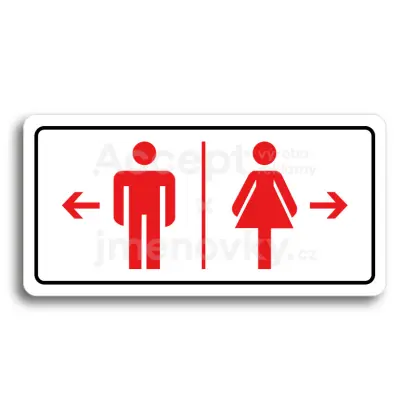 Piktogram "WC MUŽI VLEVO, WC ŽENY VPRAVO" - bílá tabulka - barevný tisk