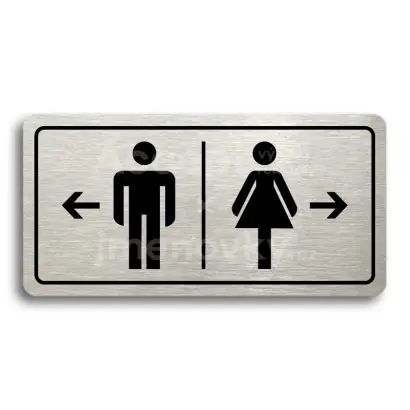 Piktogram "WC MUŽI VLEVO, WC ŽENY VPRAVO" - stříbrná tabulka - černý tisk