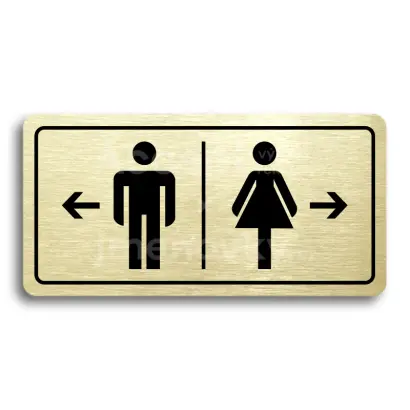 Piktogram "WC MUŽI VLEVO, WC ŽENY VPRAVO" - zlatá tabulka - černý tisk