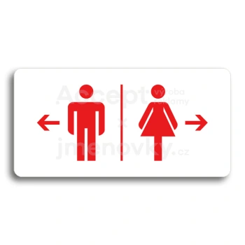 Piktogram "WC MUŽI VLEVO, WC ŽENY VPRAVO" - bílá tabulka - barevný tisk bez rámečku