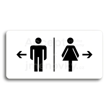 Piktogram "WC MUŽI VLEVO, WC ŽENY VPRAVO" - bílá tabulka - černý tisk bez rámečku