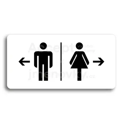 Piktogram "WC MUŽI VLEVO, WC ŽENY VPRAVO" - bílá tabulka - černý tisk bez rámečku