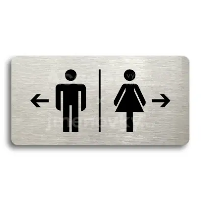 Piktogram "WC MUŽI VLEVO, WC ŽENY VPRAVO" - stříbrná tabulka - černý tisk bez rámečku