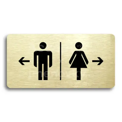 Piktogram "WC MUŽI VLEVO, WC ŽENY VPRAVO" - zlatá tabulka - černý tisk bez rámečku
