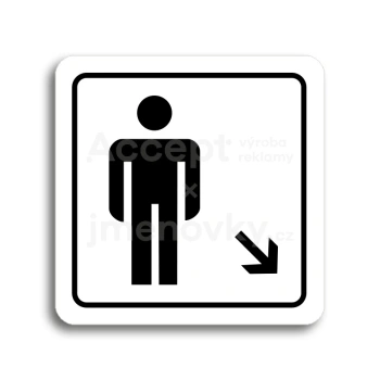 Piktogram "WC muži vpravo dolů" - bílá tabulka - černý tisk