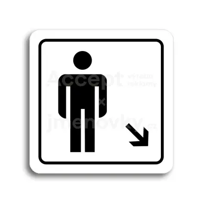 Piktogram "WC muži vpravo dolů" - bílá tabulka - černý tisk