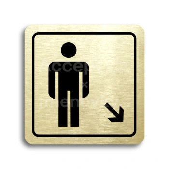 Piktogram "WC muži vpravo dolů" - zlatá tabulka - černý tisk