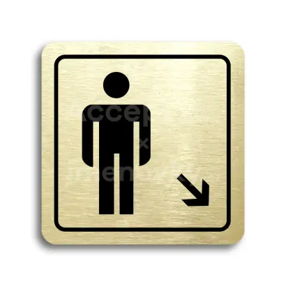 Piktogram "WC muži vpravo dolů" - zlatá tabulka - černý tisk