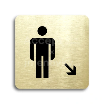 Piktogram "WC muži vpravo dolů" - zlatá tabulka - černý tisk bez rámečku