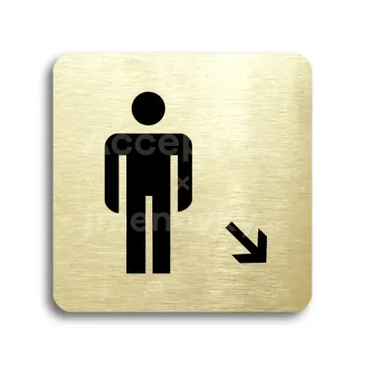 Piktogram "WC muži vpravo dolů" - zlatá tabulka - černý tisk bez rámečku
