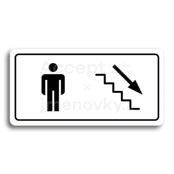 Piktogram "WC MUŽI VPRAVO DOLŮ" - bílá tabulka - černý tisk