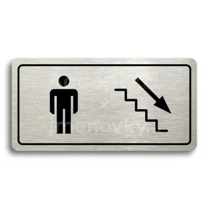 Piktogram "WC MUŽI VPRAVO DOLŮ" - stříbrná tabulka - černý tisk