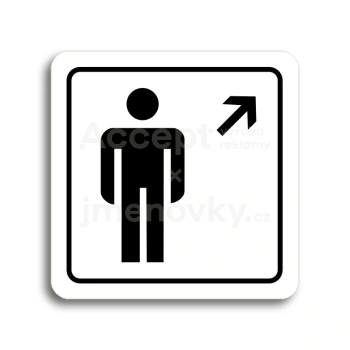 Piktogram "WC muži vpravo nahoru" - bílá tabulka - černý tisk