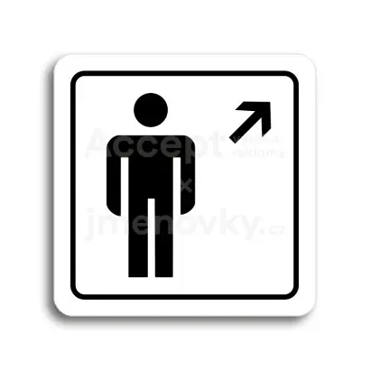 Piktogram "WC muži vpravo nahoru" - bílá tabulka - černý tisk