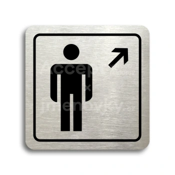Piktogram "WC muži vpravo nahoru" - stříbrná tabulka - černý tisk