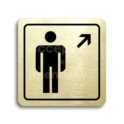 Piktogram "WC muži vpravo nahoru" - zlatá tabulka - černý tisk