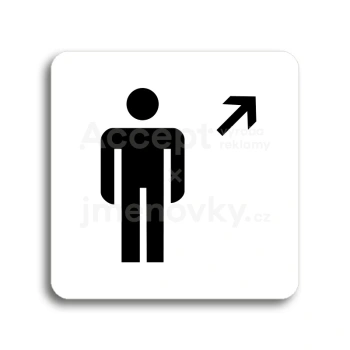 Piktogram "WC muži vpravo nahoru" - bílá tabulka - černý tisk bez rámečku