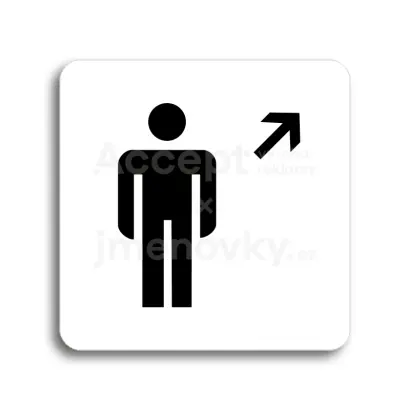 Piktogram "WC muži vpravo nahoru" - bílá tabulka - černý tisk bez rámečku