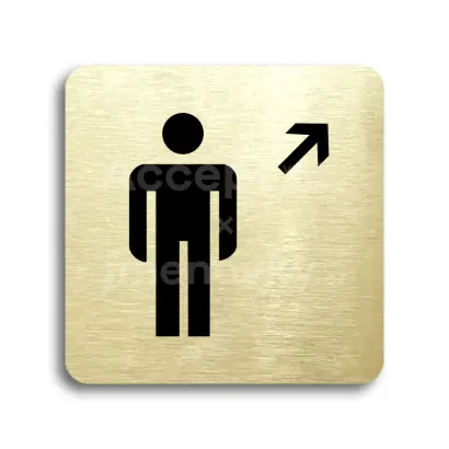 Piktogram "WC muži vpravo nahoru" - zlatá tabulka - černý tisk bez rámečku