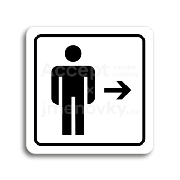 Piktogram "WC muži vpravo" - bílá tabulka - černý tisk