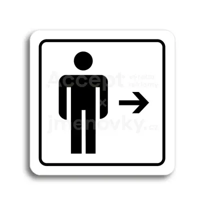 Piktogram "WC muži vpravo" - bílá tabulka - černý tisk