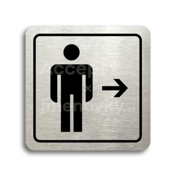 Piktogram "WC muži vpravo" - stříbrná tabulka - černý tisk