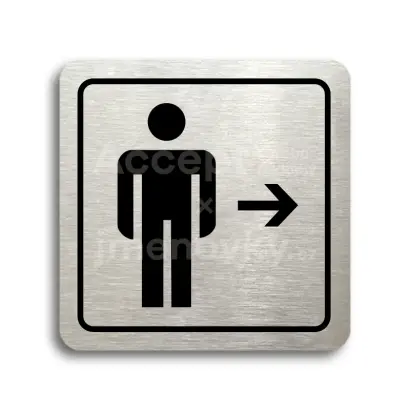 Piktogram "WC muži vpravo" - stříbrná tabulka - černý tisk