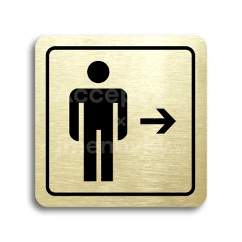 Piktogram "WC muži vpravo" - zlatá tabulka - černý tisk