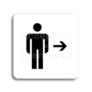 Piktogram "WC muži vpravo" - bílá tabulka - černý tisk bez rámečku