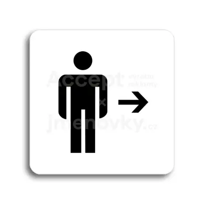 Piktogram "WC muži vpravo" - bílá tabulka - černý tisk bez rámečku