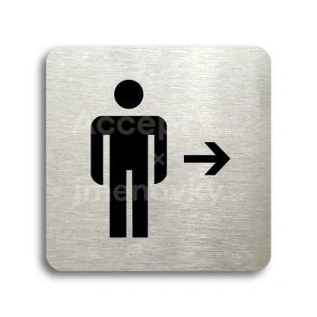 Piktogram "WC muži vpravo" - stříbrná tabulka - černý tisk bez rámečku