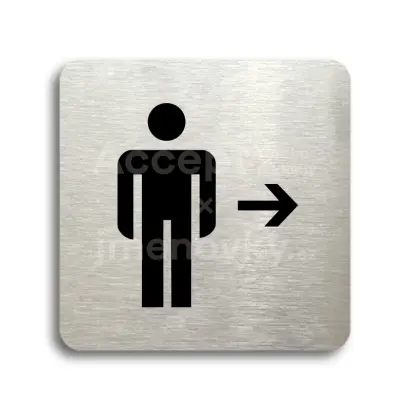 Piktogram "WC muži vpravo" - stříbrná tabulka - černý tisk bez rámečku