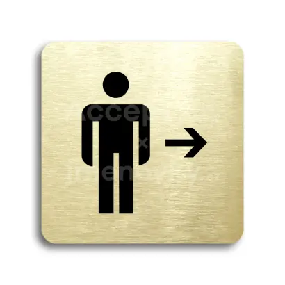 Piktogram "WC muži vpravo" - zlatá tabulka - černý tisk bez rámečku