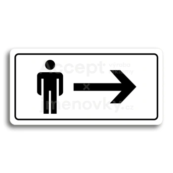 Piktogram "WC MUŽI VPRAVO" - bílá tabulka - černý tisk