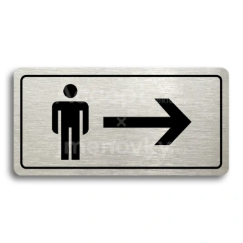 Piktogram "WC MUŽI VPRAVO" - stříbrná tabulka - černý tisk